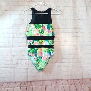Miracle Brands Beach Betty  Tropical Multi Color  Mesh Swimsuit M NWT